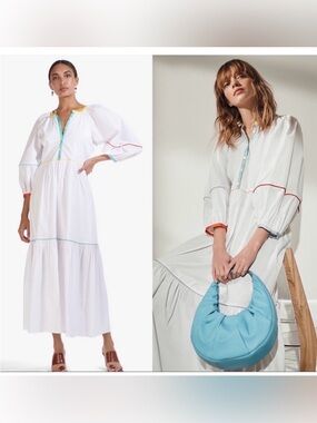 Staud White Maxi Dress with Contrast Trim - Brand
